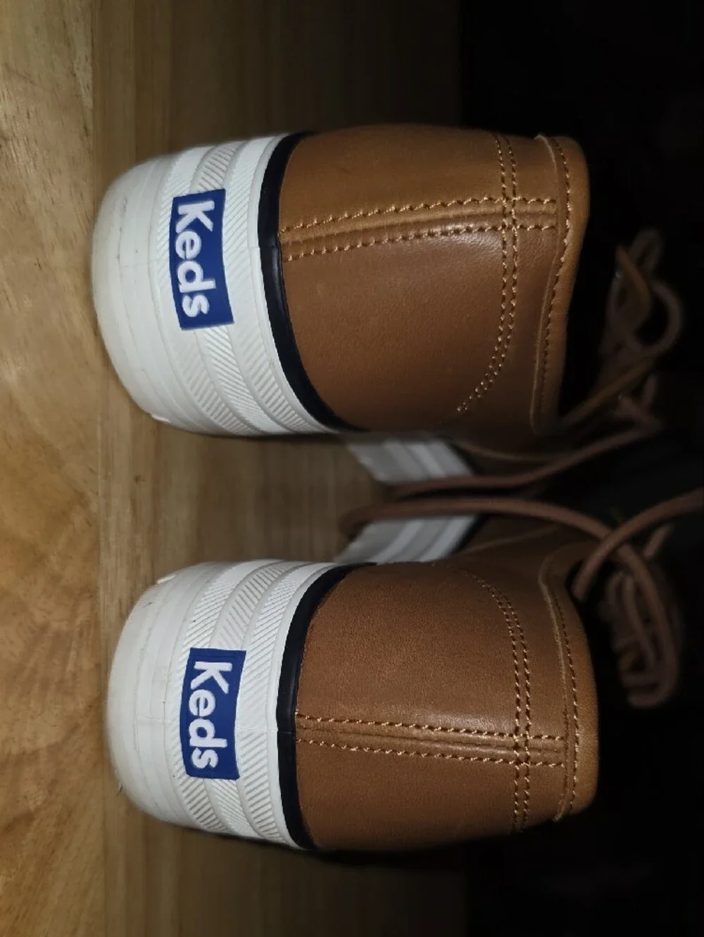 Keds Women’s Tan Leather-Style Boat Sneakers with White Sole